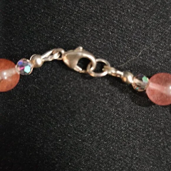 Hand Crafted Cherry Quartz Beads and Carved Cherry Quartz Pendant Necklace - Picture 7 of 9